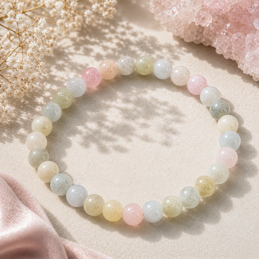 🌸 Morganit Armband – Herzjuwel der Göttin ☆ 6mm Perlen ☆ 18cm Umfang