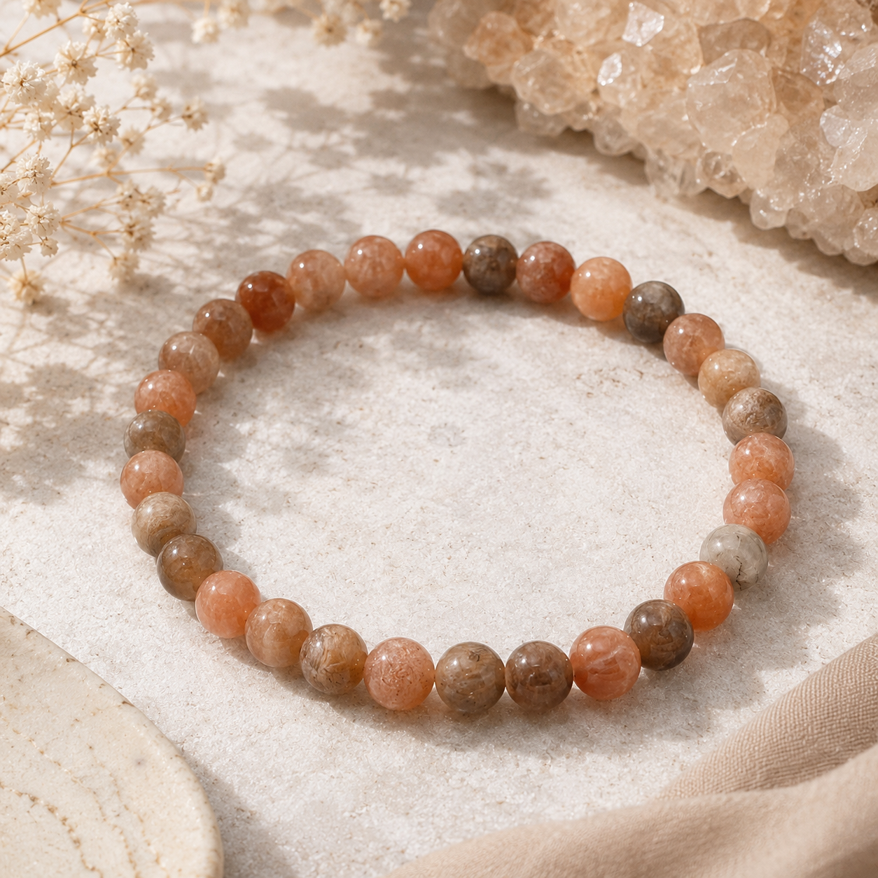 ☀️ Sonnenstein Armband – Entfache dein inneres Strahlen ☆ 6 mm Edelsteinperlen • 18 cm Umfang • Handgefertigt mit Licht und Liebe