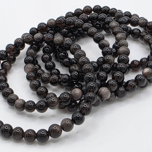 🖤 Obsidian Armband – Der Schutzstein der Schatten ☆6 mm Edelsteinperlen • 18 cm Umfang • mit silbernem Schimmer