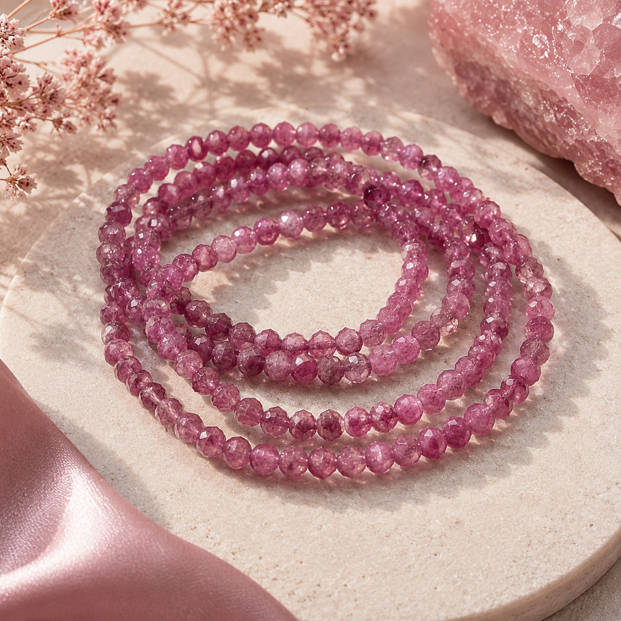 💗 Rosa Turmalin Armband – Herzheilung in feinster Form ☆ 4 mm facettierte Edelsteinperlen • 18 cm Umfang